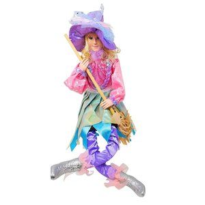 Halloween Witch 24" Purple Hat and Broom Party Decor Wreath Center
